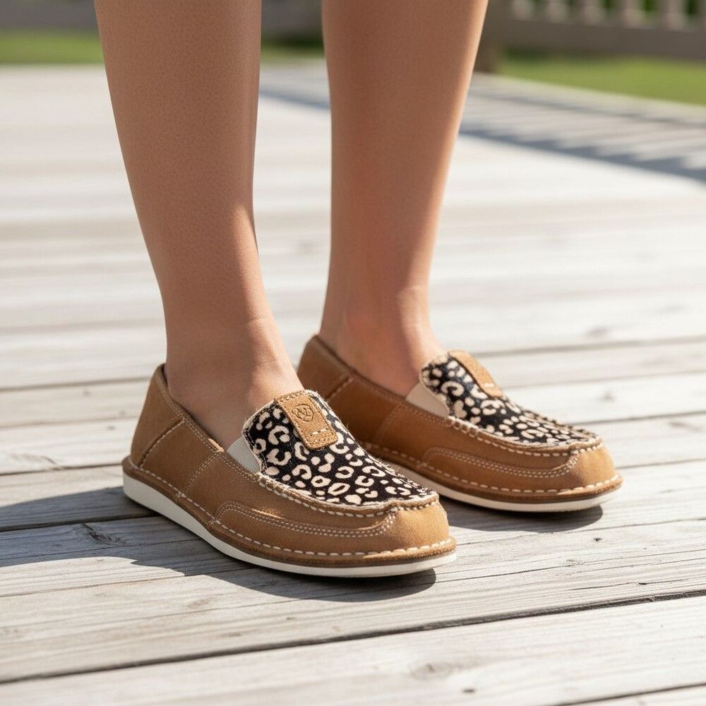 Ariat Loafers Cheetah Print Cruiser Shoes Moc Toe Dyed Cow Womens 7 B Brown